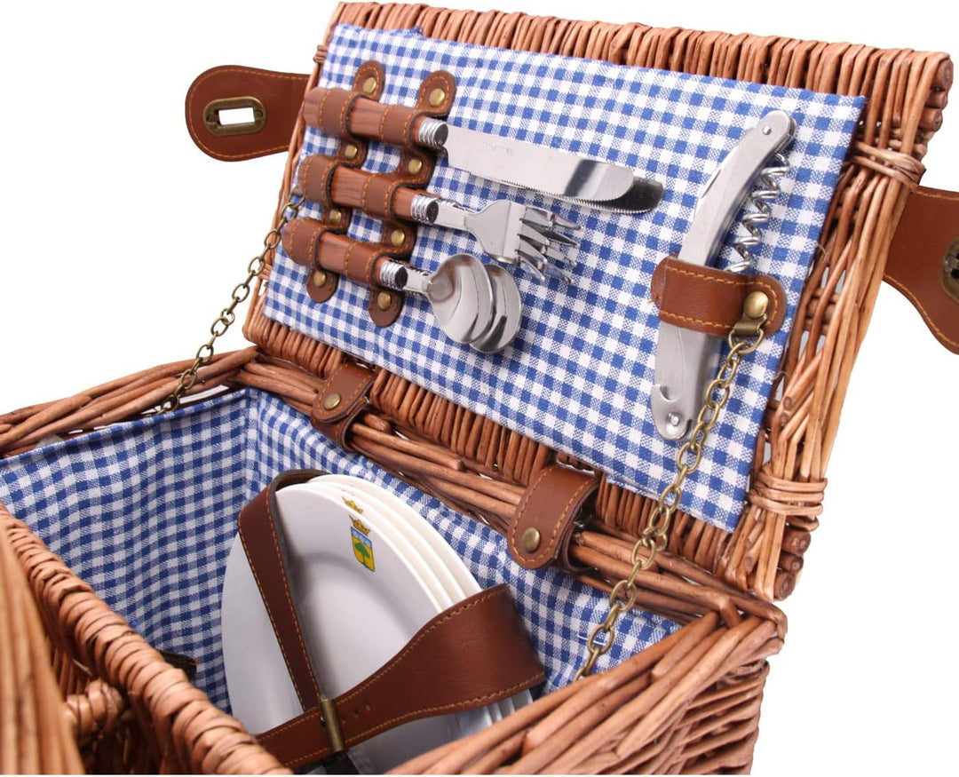 Les Jardins de la Comtesse - Picknickkorb Saint Germain Vichy, Blau – komplett – 4 Personen – Isolie