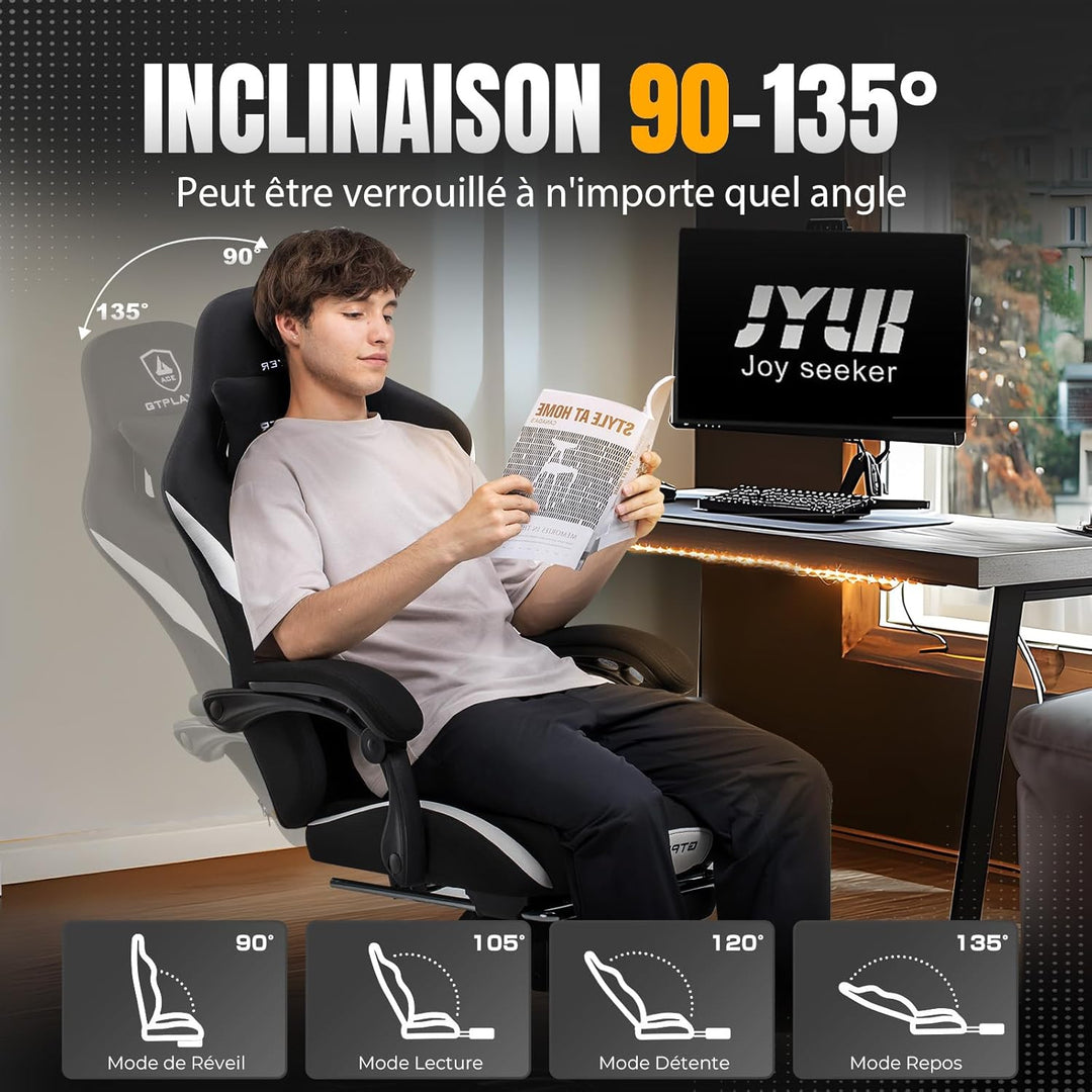 GTPLAYER Gaming Stuhl, Gamer Stuhl, Atmungsaktiver Bürostuhl aus Hochwertigem Stoff, Ergonomischer P