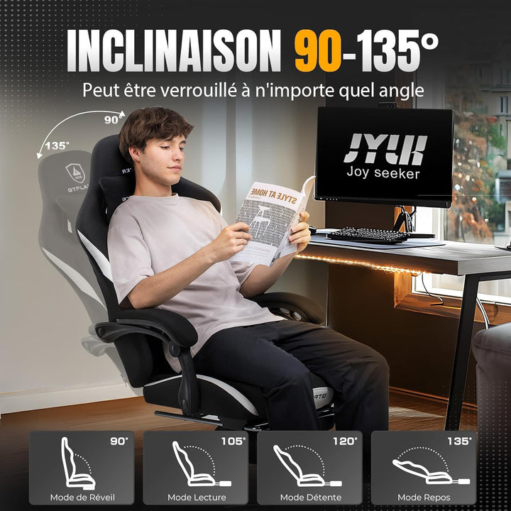 GTPLAYER Gaming Stuhl, Gamer Stuhl, Atmungsaktiver Bürostuhl aus Hochwertigem Stoff, Ergonomischer P