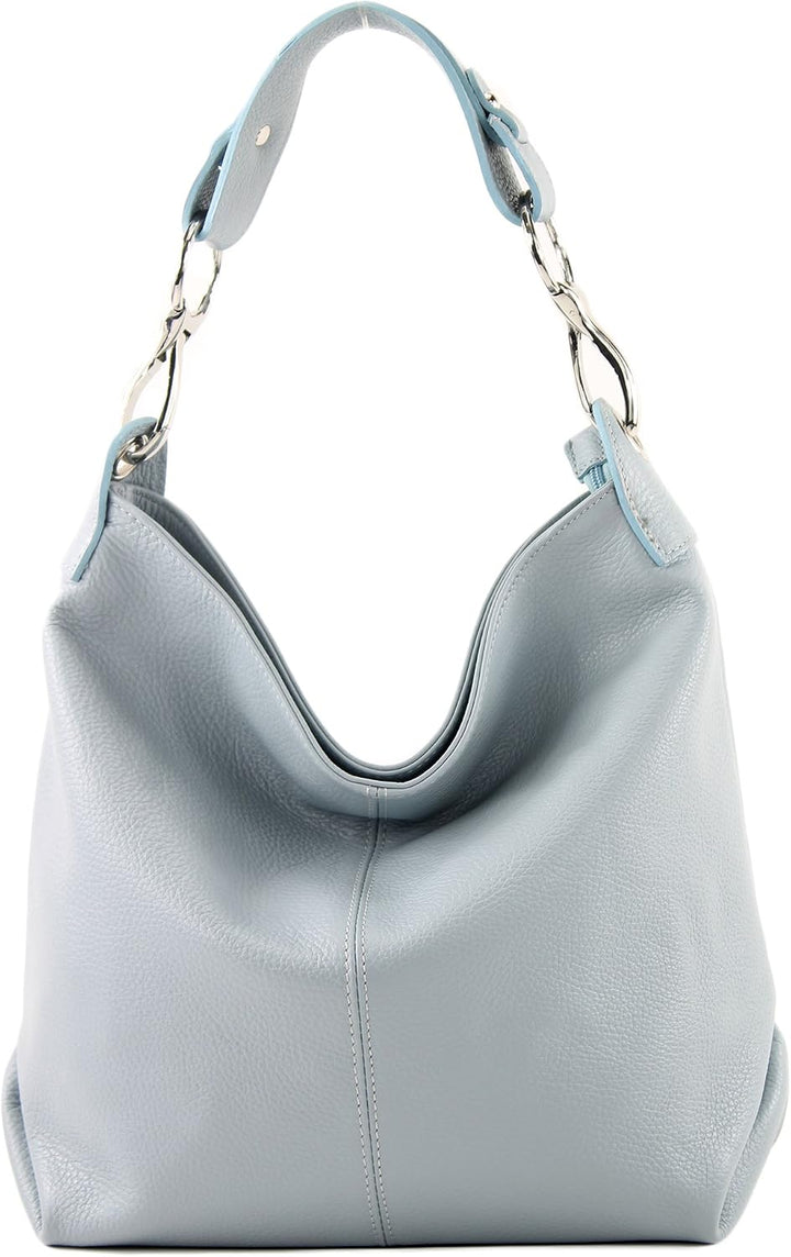 modamoda de T168 Damen Leder Schultertasche, handmade in Italy Eisblau, Eisblau