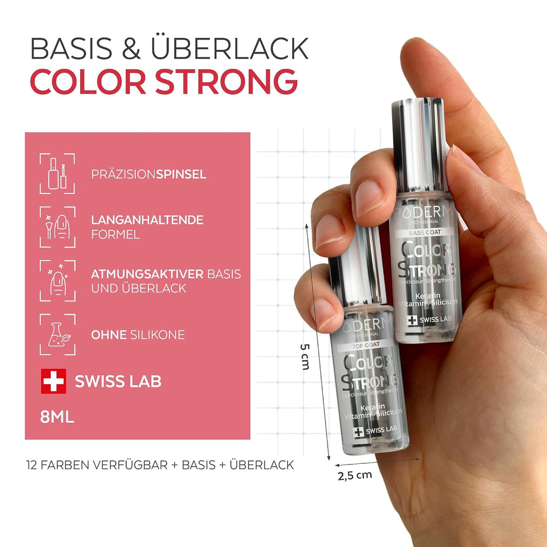 PODERM Verstärkender Base Coat &amp; Top Coat | Kräftigende &amp; Schützende Nagelpflege | Tea Tree, Siliciu