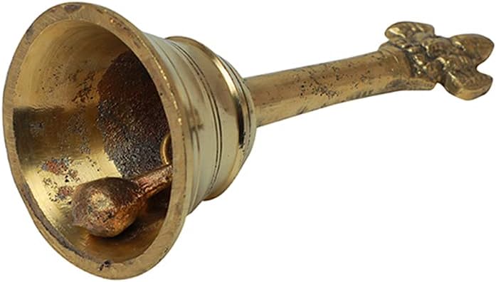 Aditri Creation Solid Brass Pooja Puja Bell Ghanti, Small Hand held Service Bell,for Indian Traditio