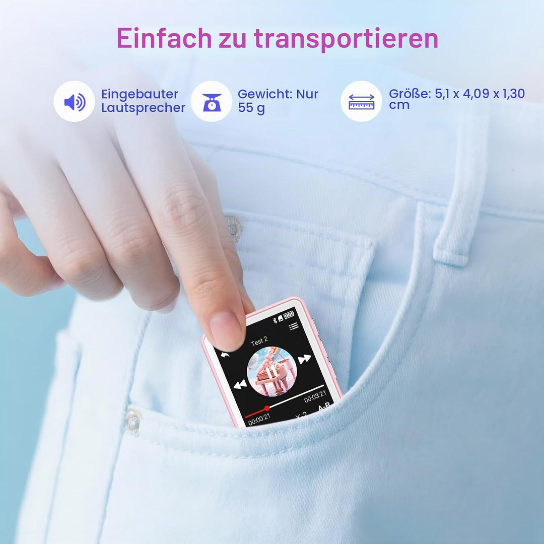 128GB MP3-Player mit Bluetooth, Oilsky 1,8 Zoll Mini Touchscreen MP3, eingebauter Lautsprecher und F