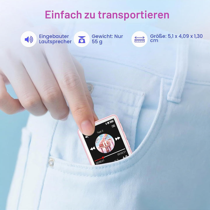 128GB MP3-Player mit Bluetooth, Oilsky 1,8 Zoll Mini Touchscreen MP3, eingebauter Lautsprecher und F
