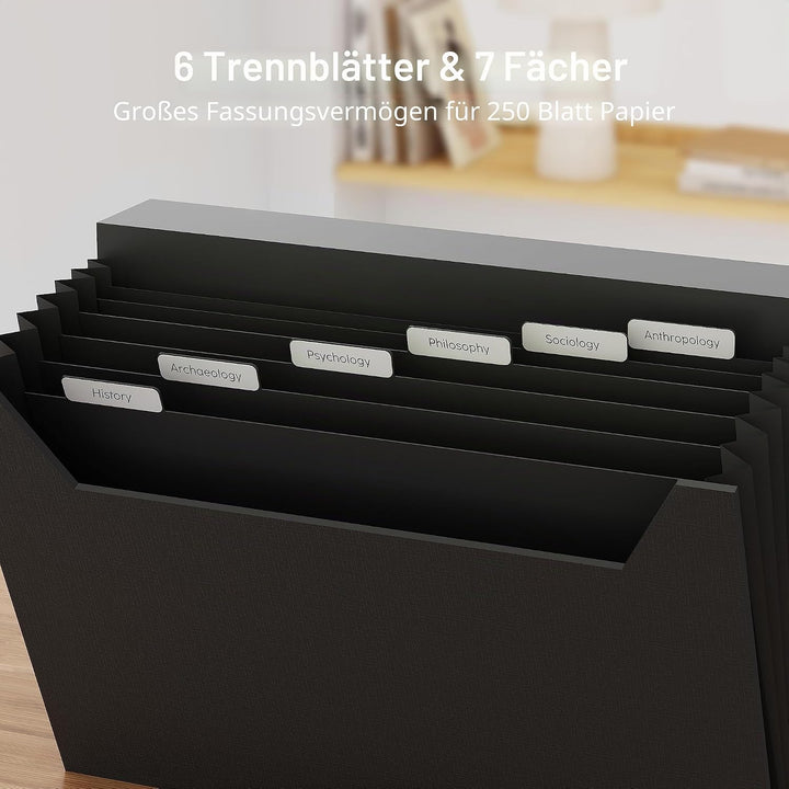 JiaWei Fächermappe - Dokumentenmappe A4 7 Fächern, Ordner Organizer mit Magnetisch Deckel, Etiketten