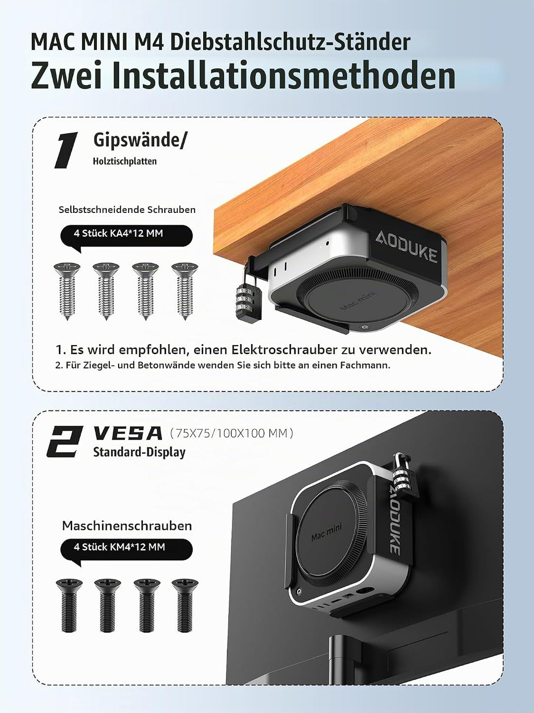 Aluminum Alloy 2024 Mac Mini M4 with Combination Lock Security Bracket, Compatible with VESA Hole Mo
