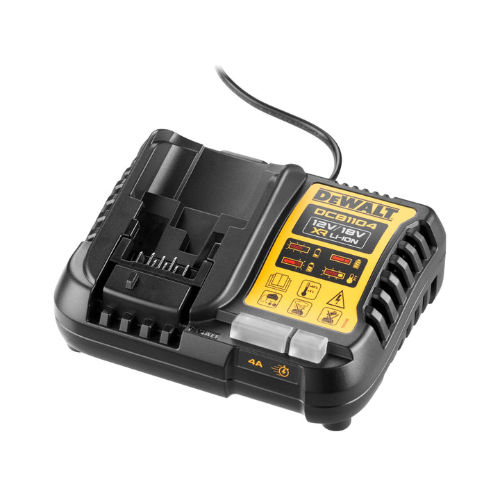 Dewalt System-Schnelladegerät DCB1104 (4 A Ladestrom, lädt alle DEWALT XR Schiebe-Akkus von 10,8 bis