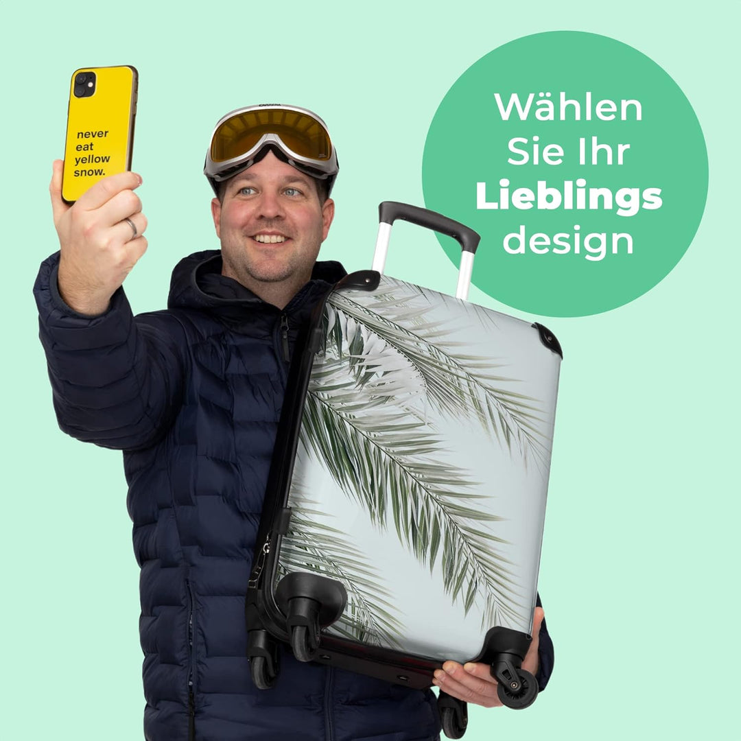 Koffer gross Trolley Rollkoffer Reisekoffer mit 4 Rollen Fotokoffer - Pflanze - Grün - Natur - Blau