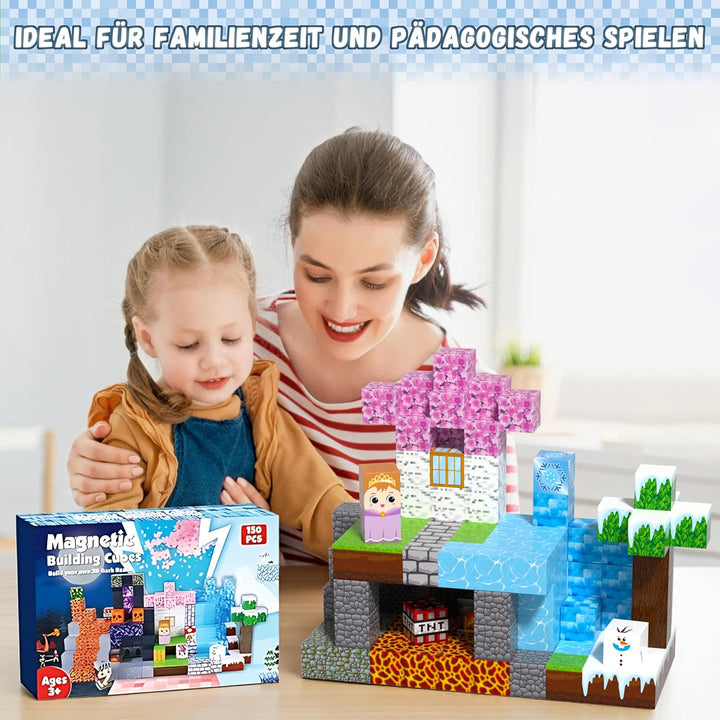 Magnetische Bausteine 150 Teile Lavawald Set - Magnetbausteine für Kinder mit Lava, Gletscher, Wald