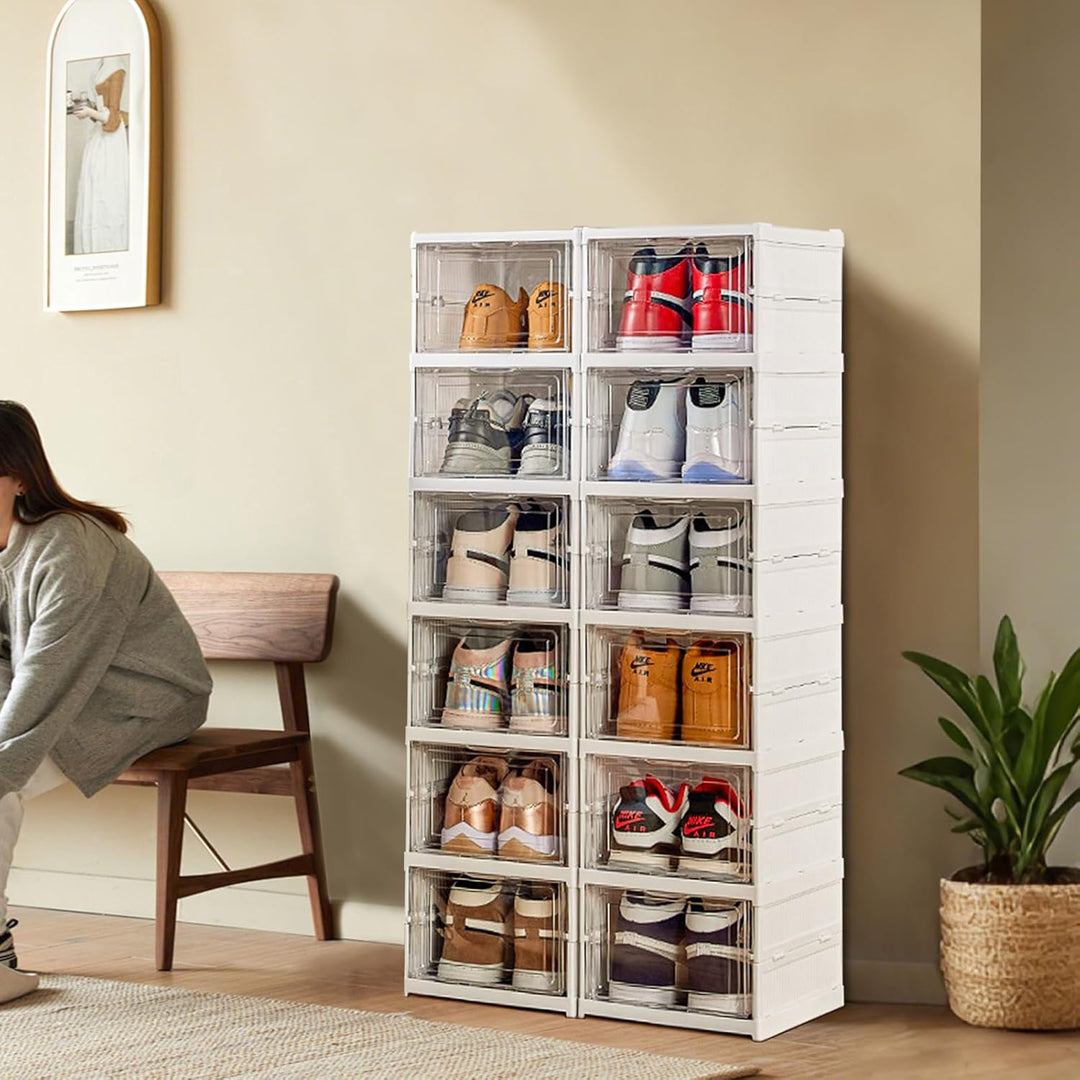 12 Schuhboxen Transparent Faltbar Shoe Box Schuhkarton Sneaker Regal Schuh Aufbewahrung Organisierer