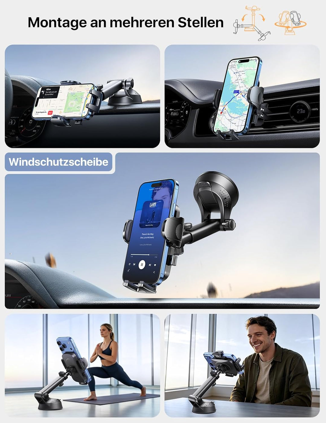 【Militär-Klasse】4 in 1 Handyhalterung Auto【Tärkst Saugnapf &amp; Clip】Federungskapazität 36KG 360° Drehb