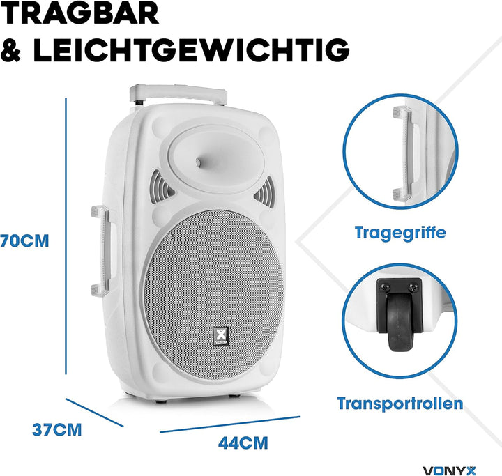 Vonyx Verve46 - Partybox Bluetooth Lautsprecher Gross, 15 Zoll, 1000 Watt, Mobile Akku PA Anlage, Ka