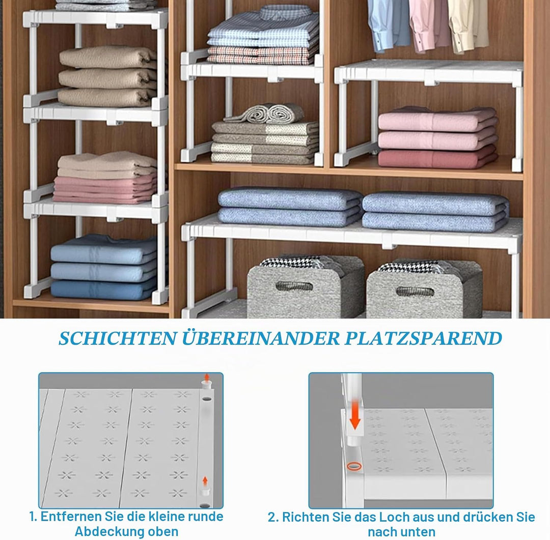 Stapelbarer Schrank Organizer - Verstellbares Regalsystem ohne Bohren - Weisses Metallgestell für Kl