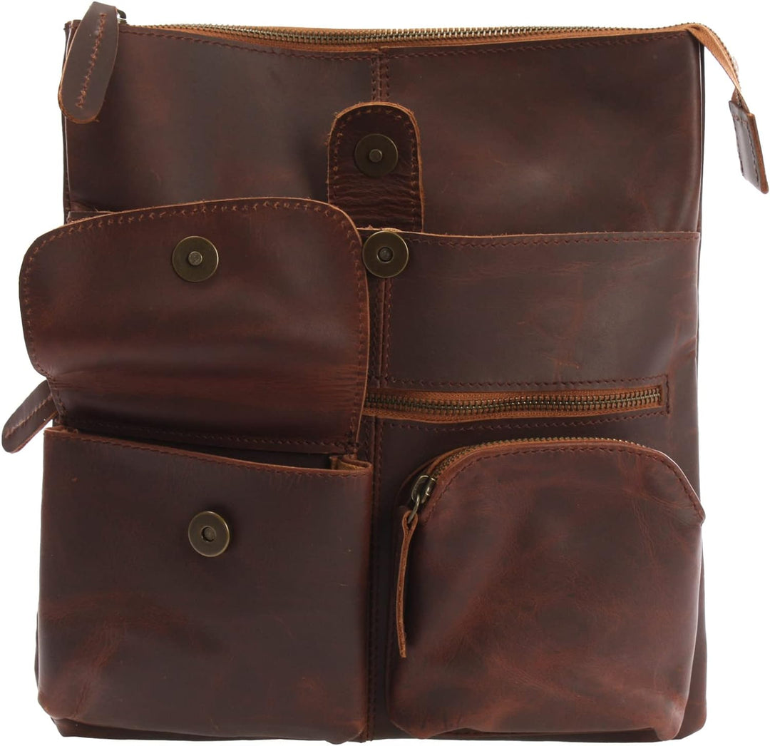 LECONI Umhängetasche Rinds-Leder kleine Schultertasche Damen + Herren Vintage-Look Schultertasche Le