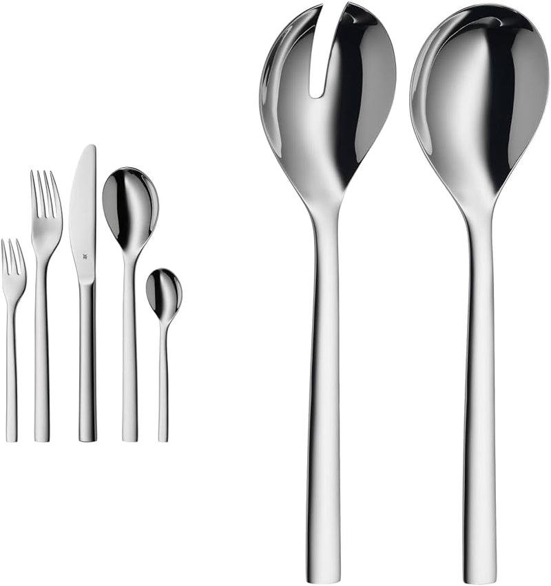 WMF Atria Besteck Set 12 Personen, Essbesteck 60 teilig & Nuova Salatbesteck Edelstahl 25 cm, Salatg