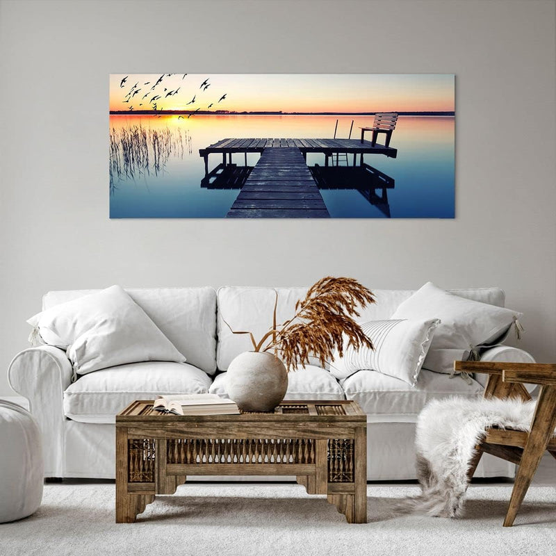 Wandbilder Dekoration Wohnzimmer See Brücke Panorama Bilder auf Leinwand 120x50cm Leinwandbild mit R