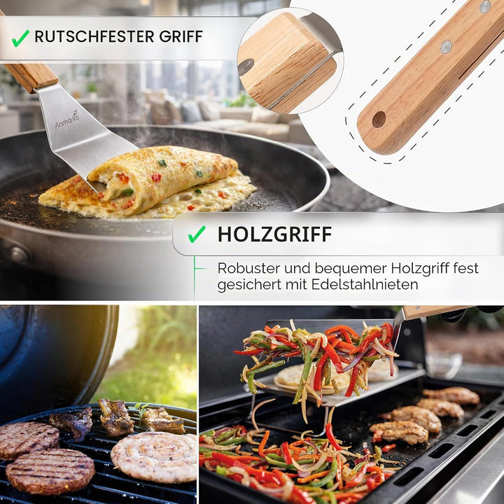 Exklusives Grillwender Set aus hochwertigem Edelstahl - BBQ Grillset in erstklassiger Qualität für H