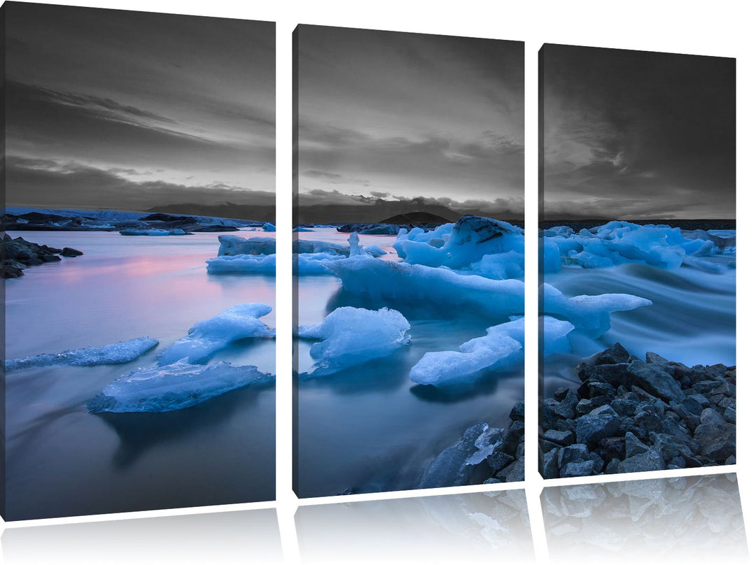 Pixxprint Extreme Eislandschaft als Leinwandbild/Grösse: 3 Teilig (120x80) cm/Wandbild/Kunstdruck/fe