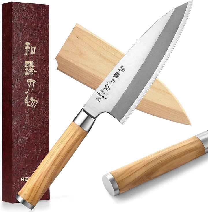 HEZHEN 18CM Deba Messer,Messer Asiatischer Art, Japanischer Stil Schmiedestahl Fische Lachs Filetier