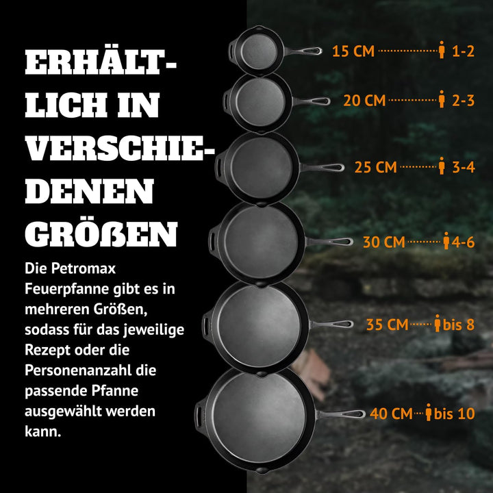 Petromax Feuerpfanne mit Stiel - Pfanne aus Gusseisen für alle Grill- und Herdarten, Gasflamme, Back