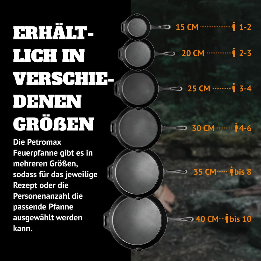 Petromax Feuerpfanne mit Stiel - Pfanne aus Gusseisen für alle Grill- und Herdarten, Gasflamme, Back