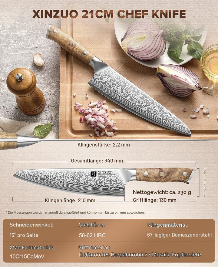 XINZUO 21cm Kochmesser 67 Schichten Damaststahl Profi Küchenmesser -Scharfe Klinge Damaszener Stahl