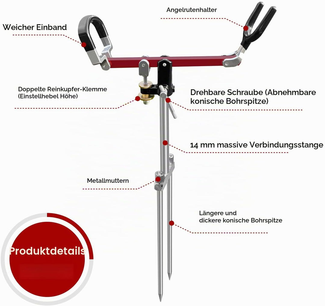 Rutenhalter, Universal Edelstahl Rutenhalter Angel, 360° Verstellbar &amp; Abnehmbar, Einfach zu Tragen,