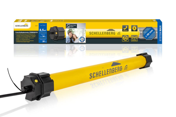 Schellenberg 21220 Rolladenmotor mit Funk neue Generation, 20 Nm, bis 8,5 m² Fläche, Funk Endlagenei
