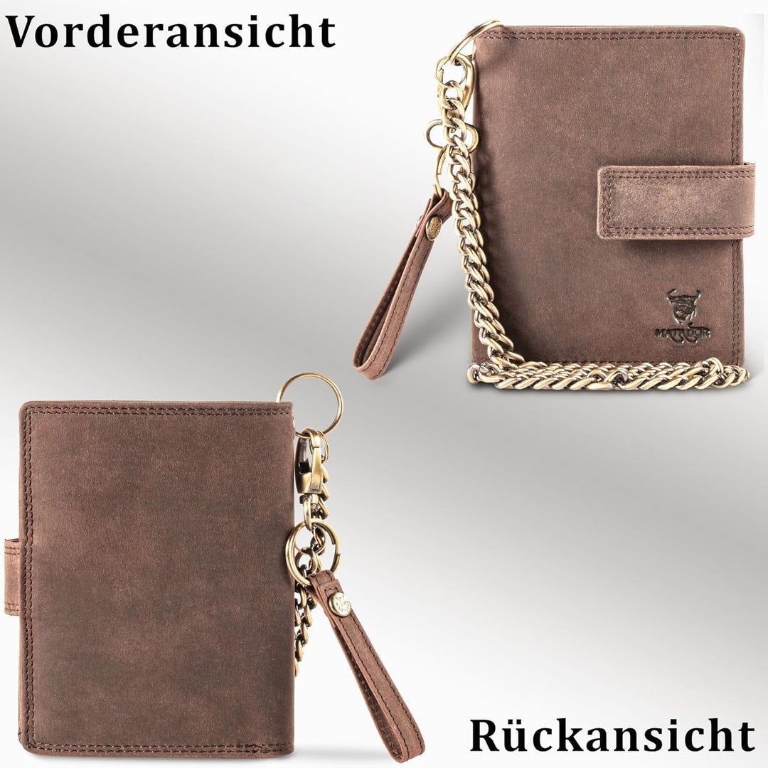 MATADOR Portmonee mit Kette Leder #Seattle mit edler Geschenkbox, Elegante Biker Geldbörse und RFID