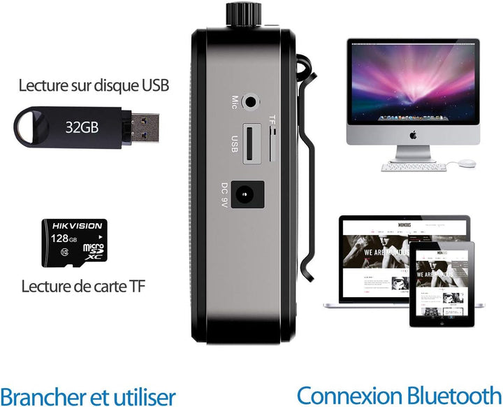 Tragbarer Sprachverstärker mit Mikrofon, Kopfhörer, 30 W, wiederaufladbarer Akku, 2800 mAh, leistung