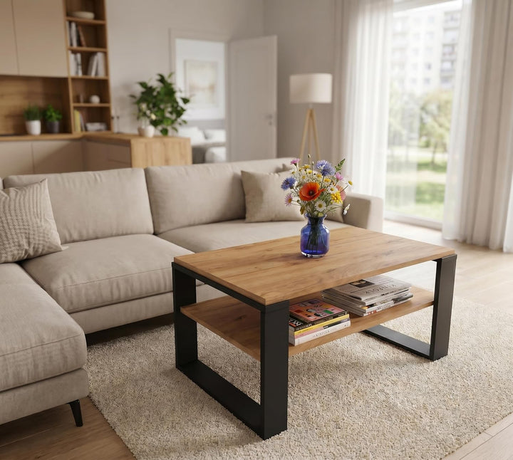 Couchtisch 91×51 cm – Wohnzimmertisch aus Holzwerkstoff, Stabiler & moderner Kaffeetisch mit zusätzl