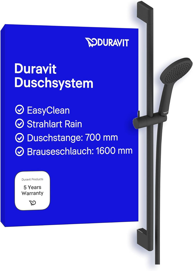 Duravit Universal Duschsystem, Duschset mit Strahlart Rain, Duschstange (700 mm) mit höhenverstellba