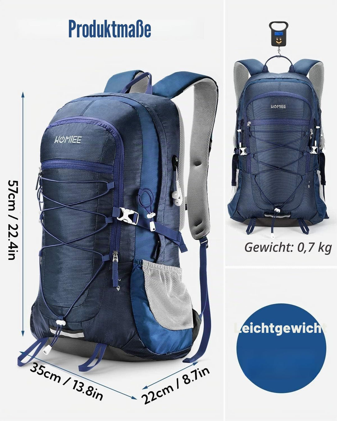 HOMIEE Wanderrucksack 45L, Herren Damen Wasserdichter Rucksack Trekkingrucksack Reiserucksack, Outdo