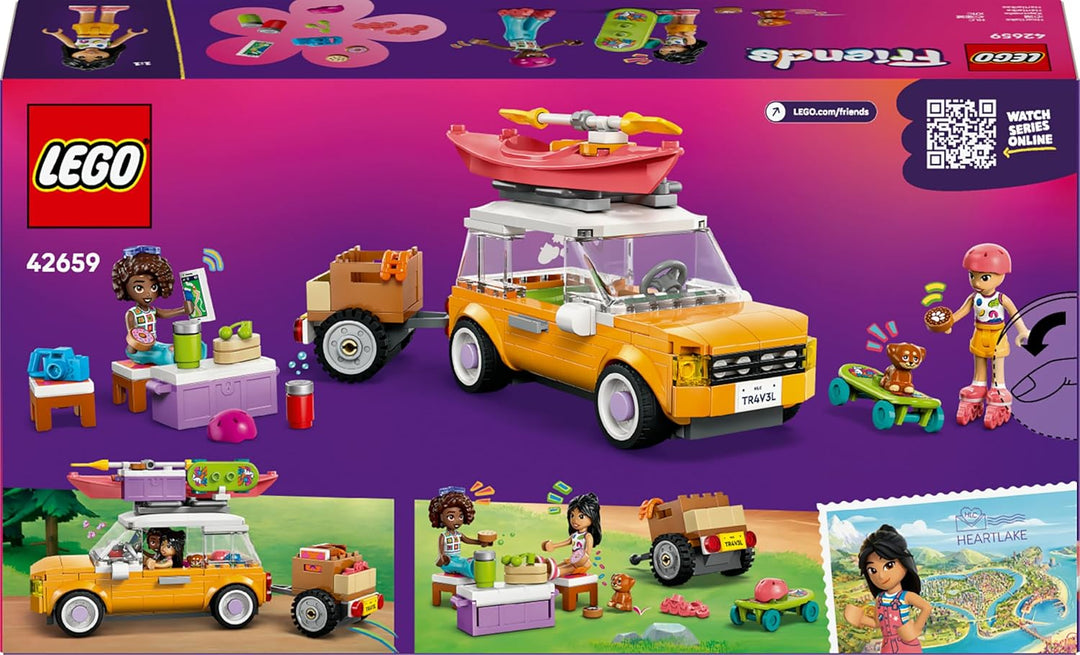 LEGO Friends Abenteuertrip mit Freunden -Reisewagen Spielzeug mit Anhänger, 2 Mini-Puppen, einer Hun