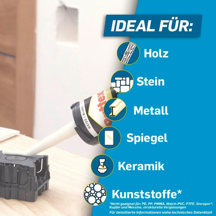 Pattex Kleben statt Bohren Innen & Aussen, Montagekleber & Baukleber für innen & aussen, starker Kle
