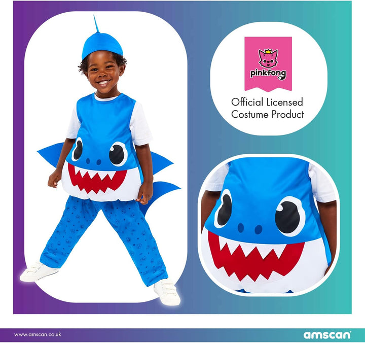 Amscan - Kinderkostüm Daddy Shark, Hai, Baby Shark, Karneval, Fasching, Mottoparty 2-3 Jahre, 2-3 Ja