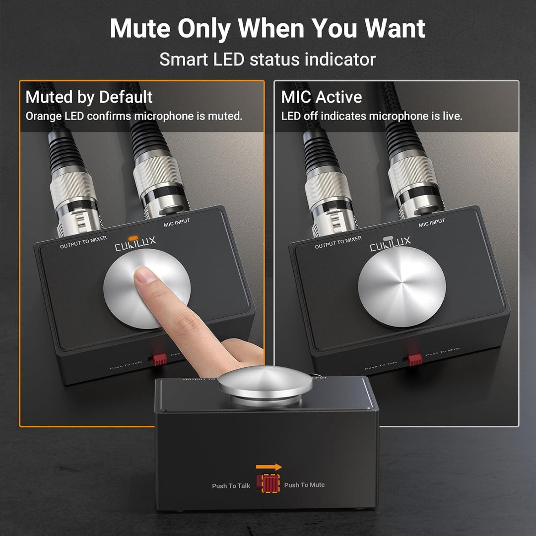 Cubilux XLR Mikrofon Stummtaste mit Momentfunktion, umschaltbar zwischen Push to Talk (PTT) und Push