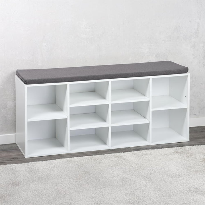 Kesper | Schuhschrank mit Sitzkissen | Weiss lackiert | variabel einteilbare Fächer | FSC®-zertifizi