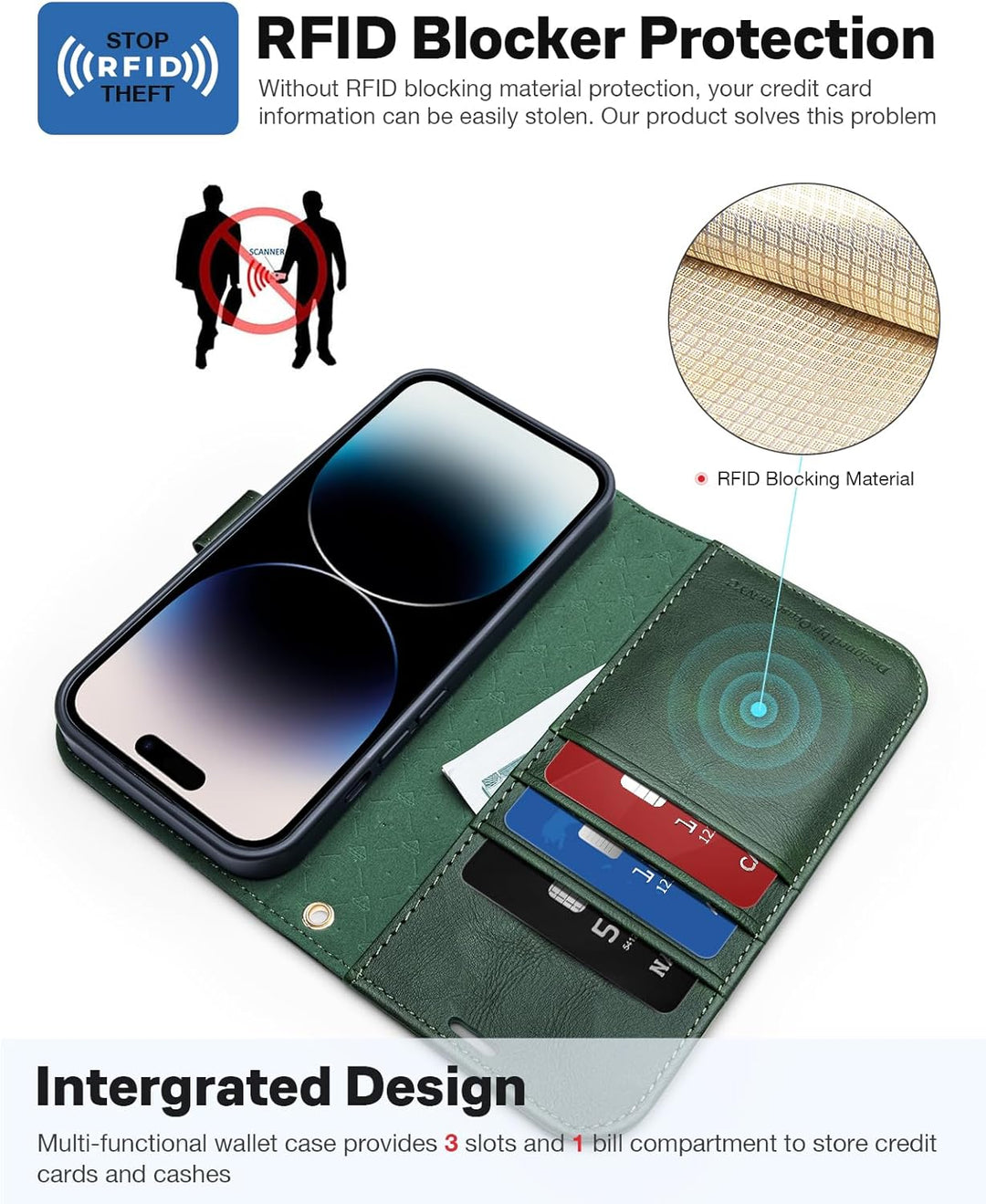 OCASE iPhone 15 Pro Max Hülle(2in1) Leder Stossfestes Case [Abnehmbare magnetische Hülle] [Kabellose