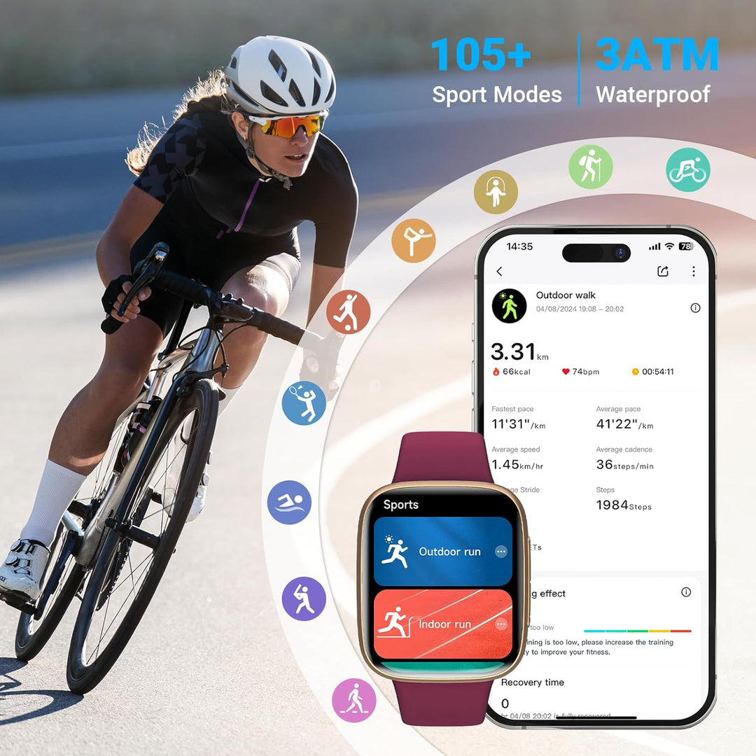 Smartwatch Damen Herren mit Telefonfunktion, 1,85" Smart Watch Fitnessuhr, 110+ Sportmodi, Herzfrequ