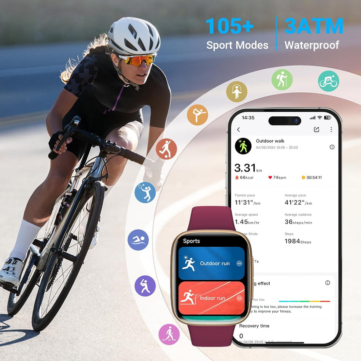 Smartwatch Damen Herren mit Telefonfunktion, 1,85" Smart Watch Fitnessuhr, 110+ Sportmodi, Herzfrequ