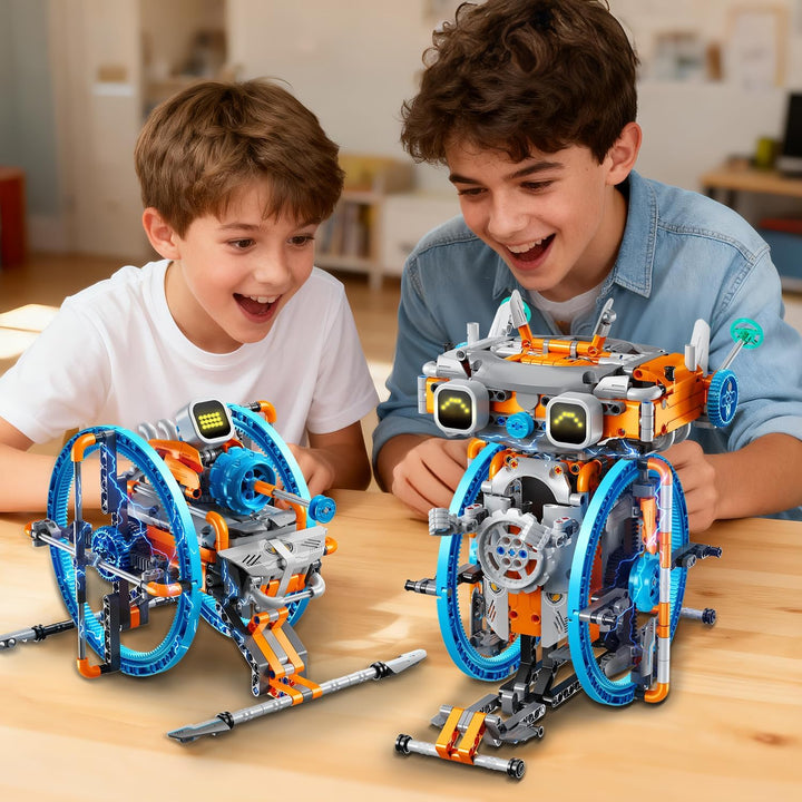 Technik Roboter für Kinder Bauspielzeug mit LED-Augen, 5-in-1 Fernbedienung und App Wiederaufladbare