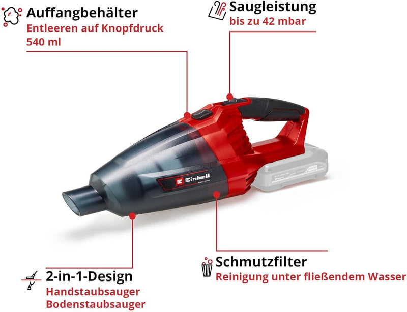 Einhell Akku-Handstaubsauger TE-VC 18 Li-Solo Power X-Change (Lithium-Ionen, 540 ml-Staubfangbehälte