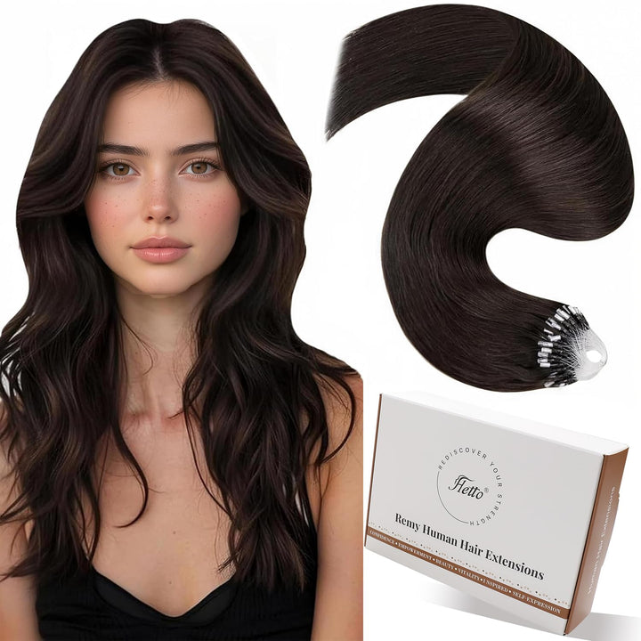 Hetto Microring Echthaar Extensions Dunkelstes Braun Echthaar Micro Ring Extensions Remy Microring E