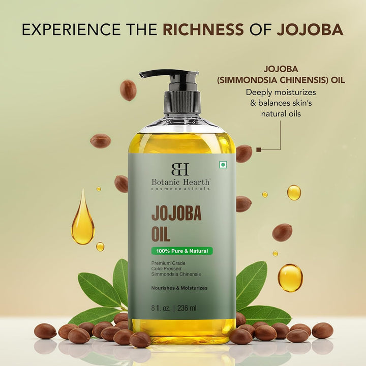 Botanic Hearth Jojobaöl -100% rein, kaltgepresst & hexanfrei, für Haut-, Haar- & Nagelpflege -236ml