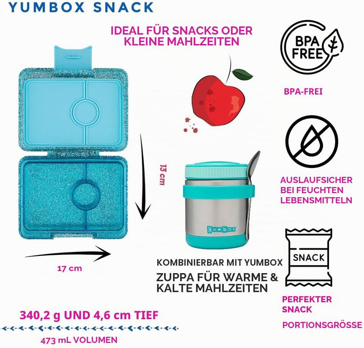 Yumbox Snackbox - Auslaufsicher, BPA-frei, 3-Fach Snackbehälter für Kinder &amp; Erwachsene - Tragbar, L