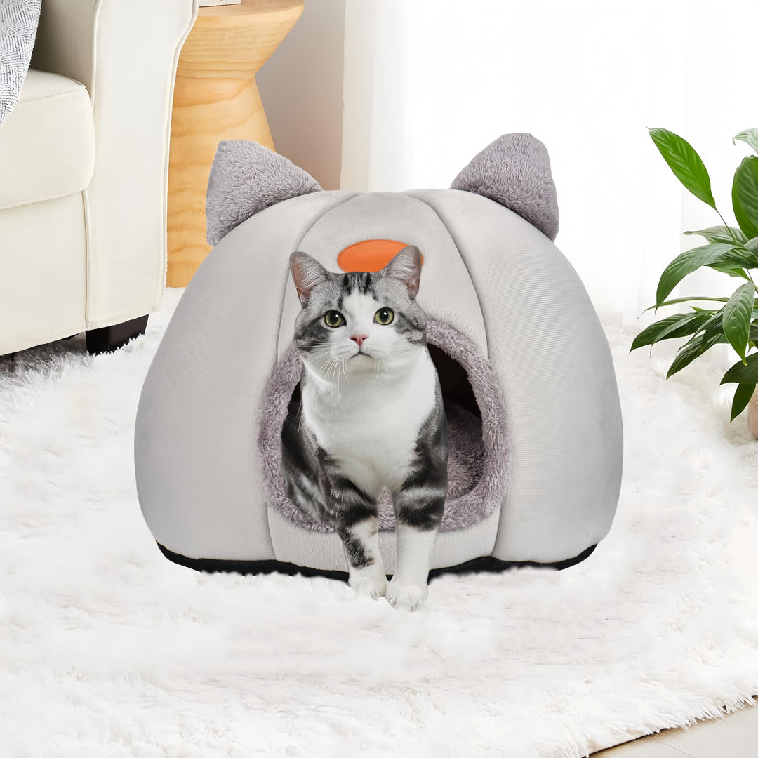 Katzenbett grosse Katzenhöhle Katzenhaus Indoor mit abnehmbarem Katzenkissen,Katzen Bettchen waschba