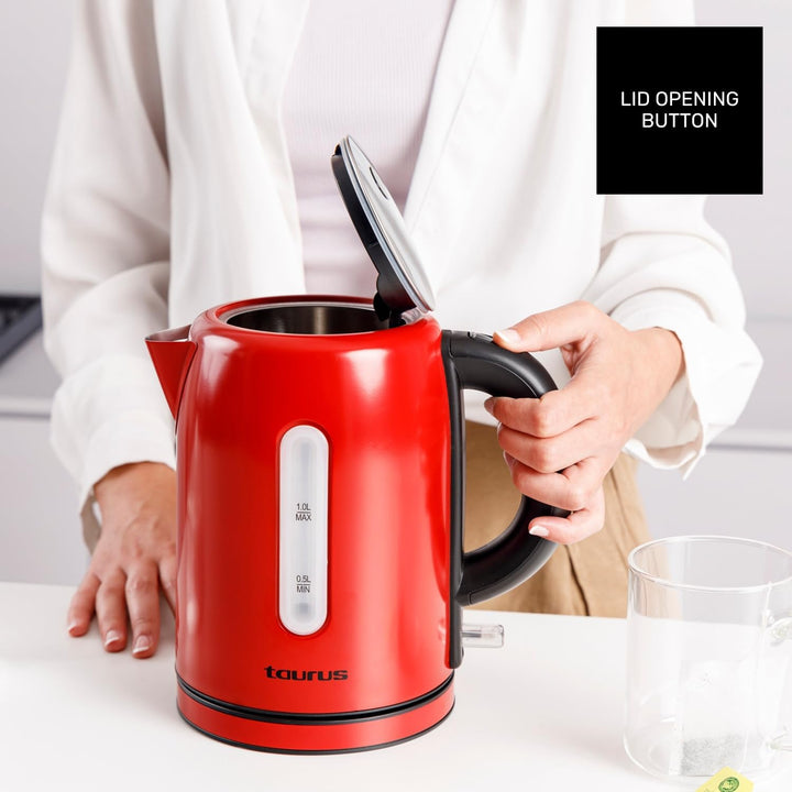 Taurus – Wasserkocher Vintage Compact Red 2400W | 1L | 360° Basis | Automatische Abschaltung | LED-A