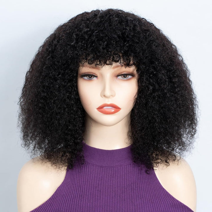 FASHION IDOL Kurzer lockiger Bob Echthaarperücken mit Pony Jerry Curl Brasilianisches Echthaar Keine