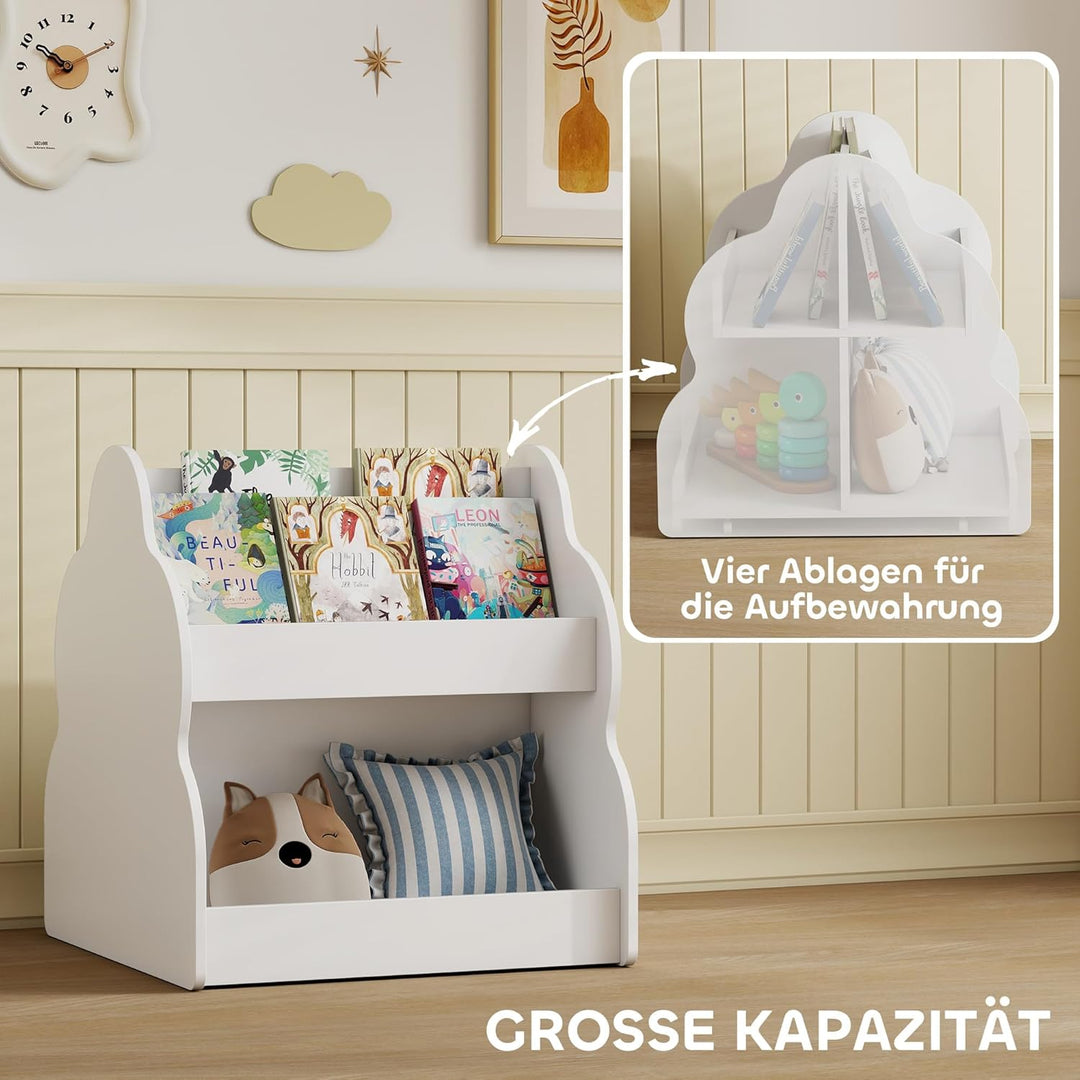 AIYAPLAY Kinderregal, Kinder-Bücherregal mit Rädern, 4 Regalen, 2-stöckiges Spielzeugregal für Kinde